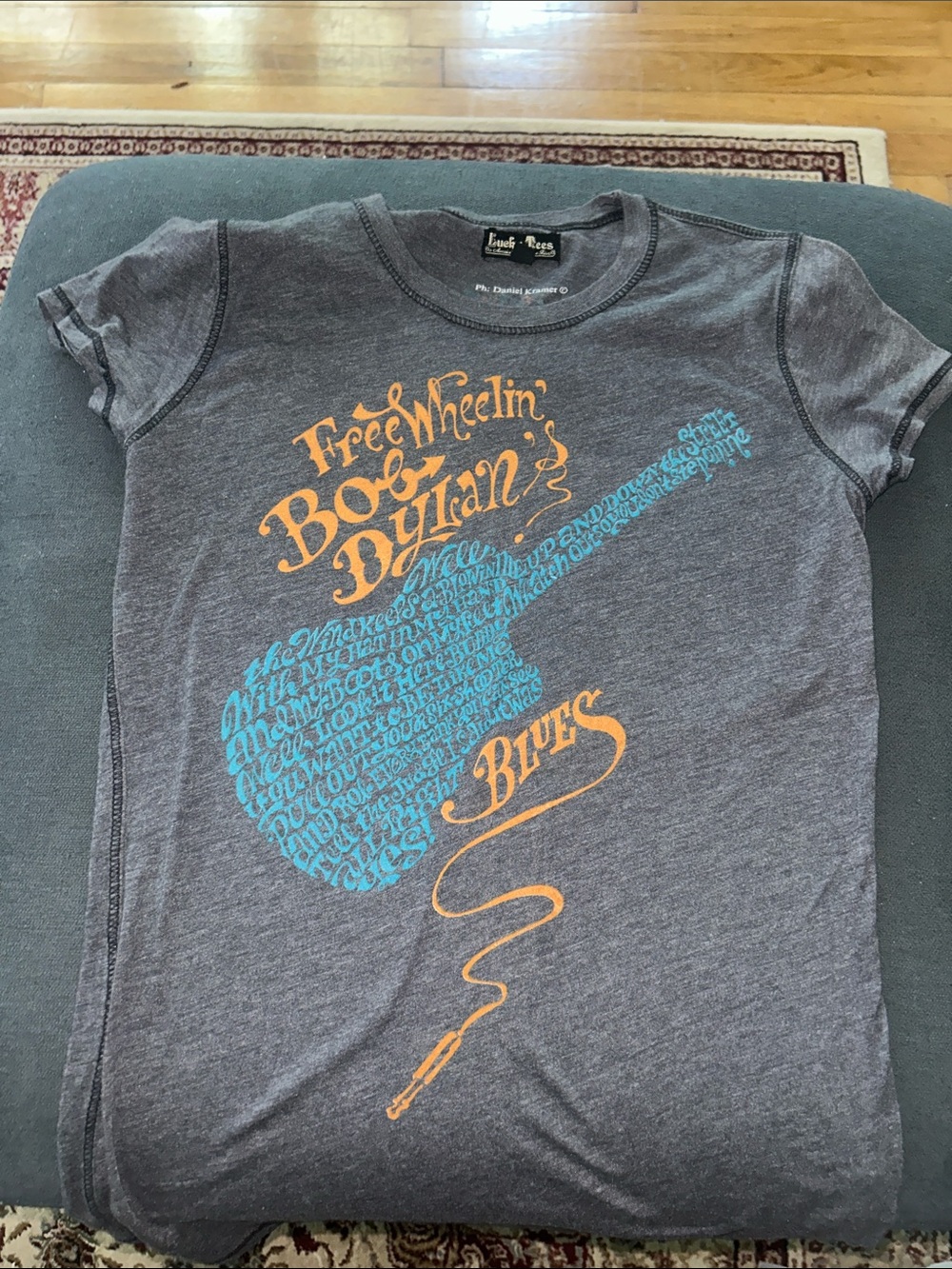 Bob Dylan 'Free Wheelin'' Graphic Tee - Gray with Blue & Orange Print